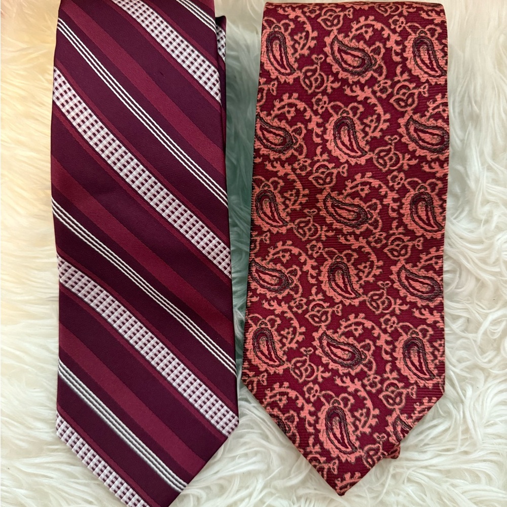 Joseph Abboud Red Silk Paisley and Striped Ties